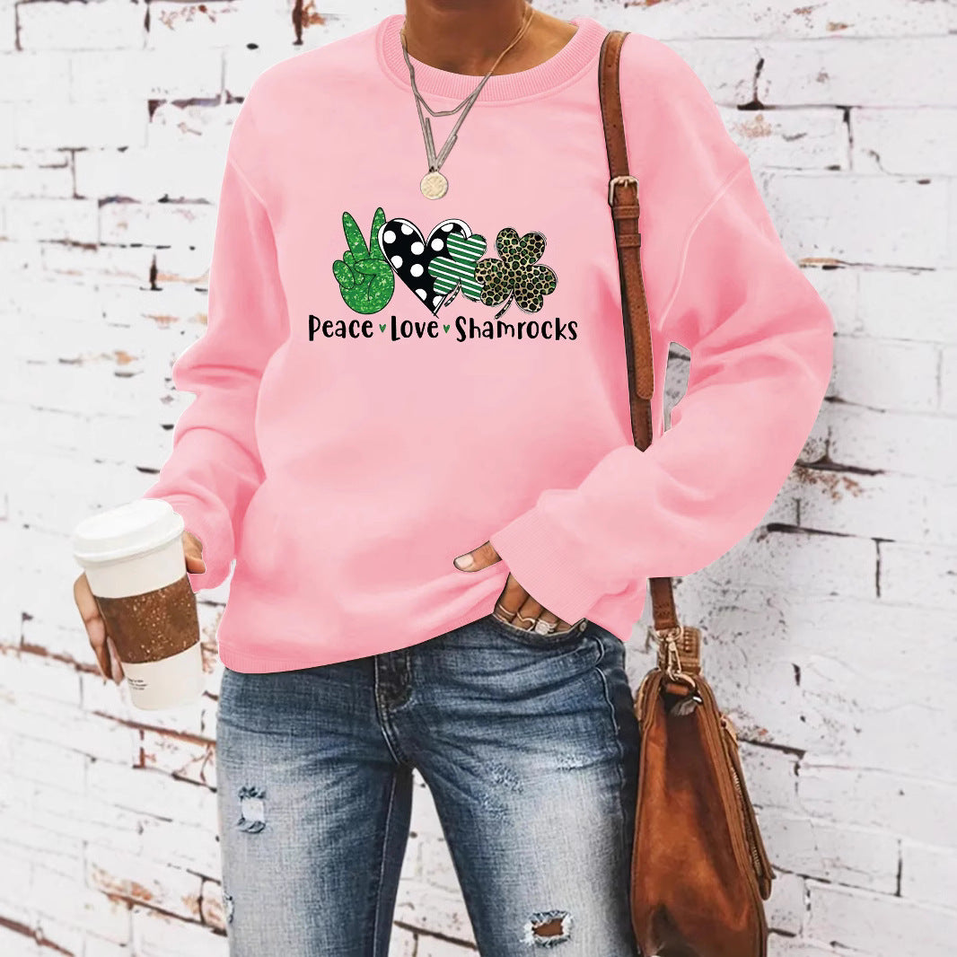 Round neck St. Patrick's Day printed pullover sweatshirt sweatshirt