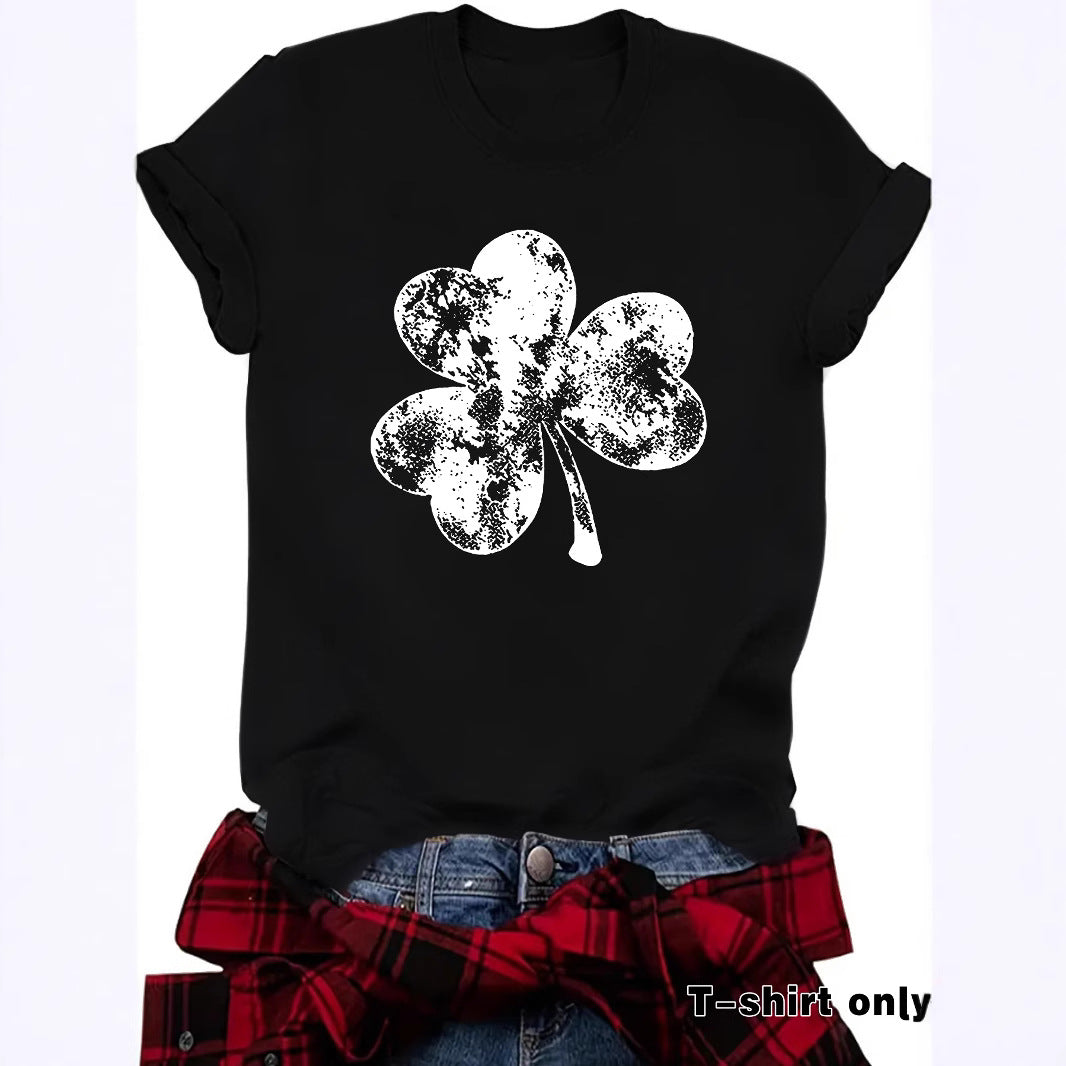 St. Patrick's Day Element Printed Round Neck Loose Short Sleeve
