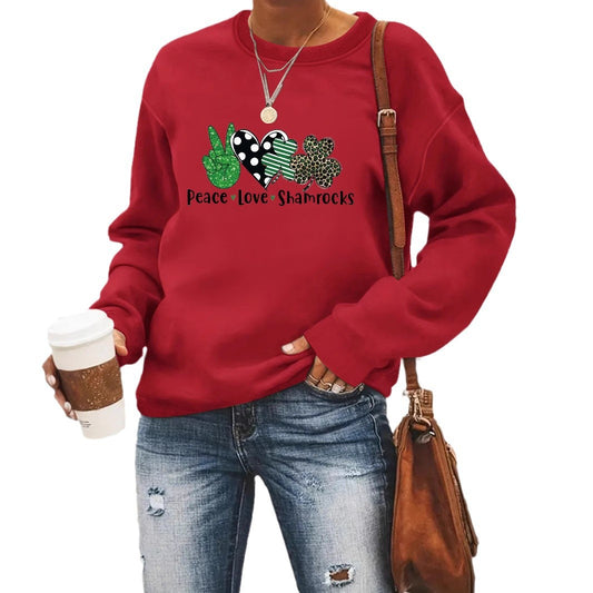 Round neck St. Patrick's Day printed pullover sweatshirt sweatshirt