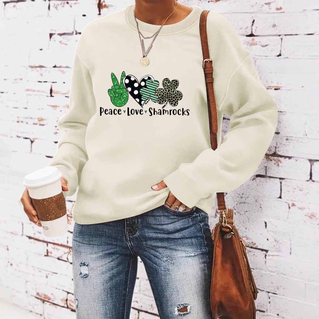 Round neck St. Patrick's Day printed pullover sweatshirt sweatshirt