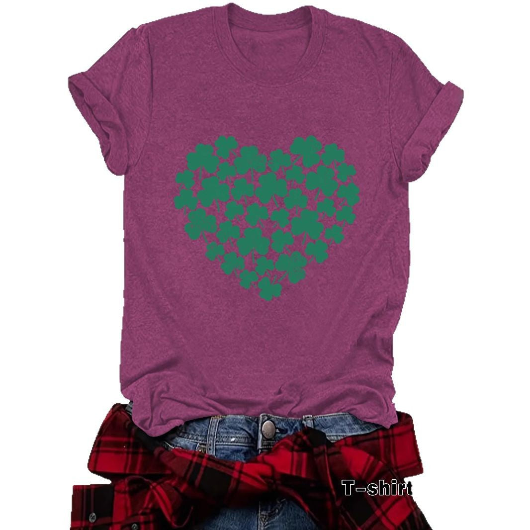 St. Patrick's Day printed round neck pullover short sleeved shirt