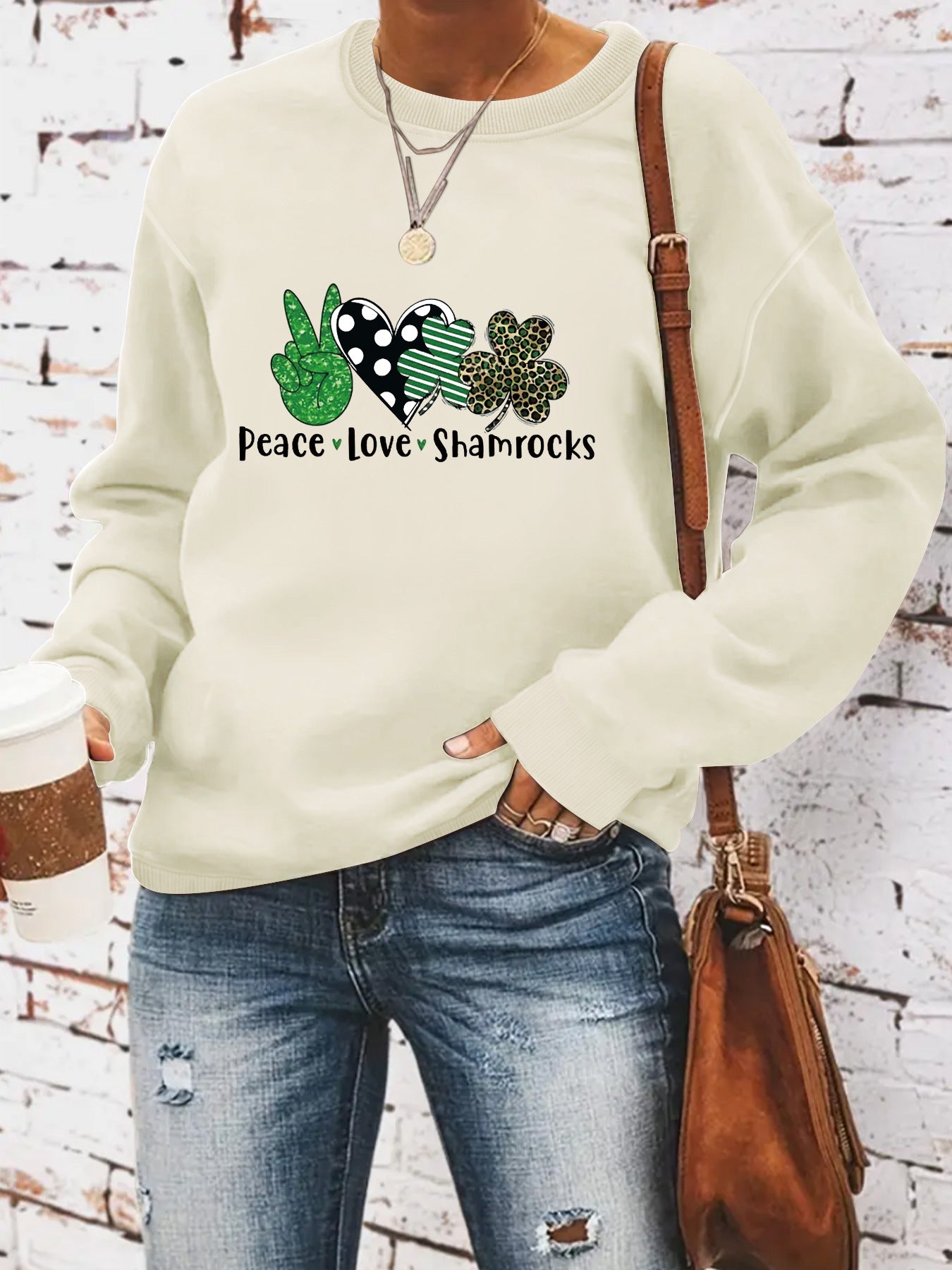 Round neck St. Patrick's Day printed pullover sweatshirt sweatshirt