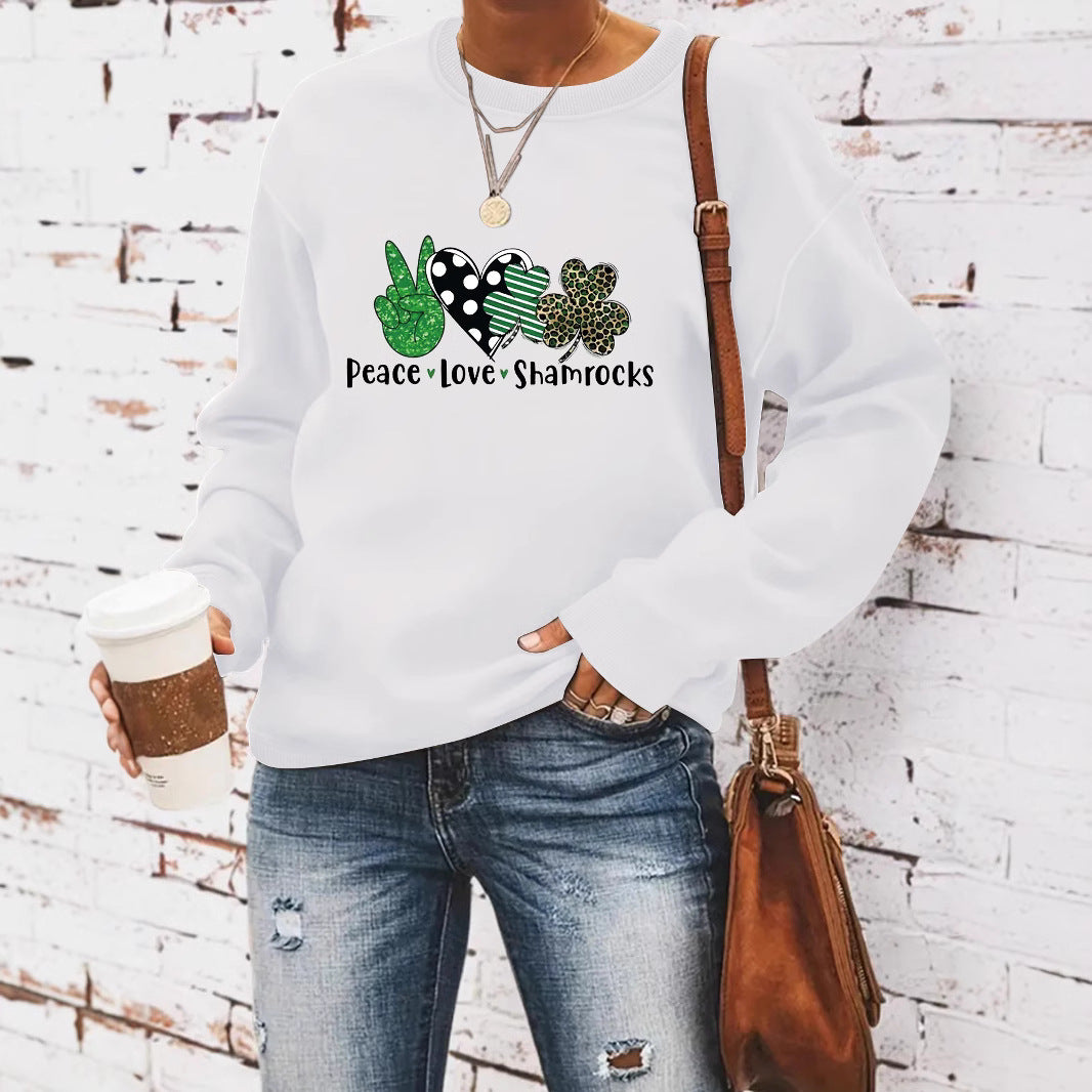 Round neck St. Patrick's Day printed pullover sweatshirt sweatshirt