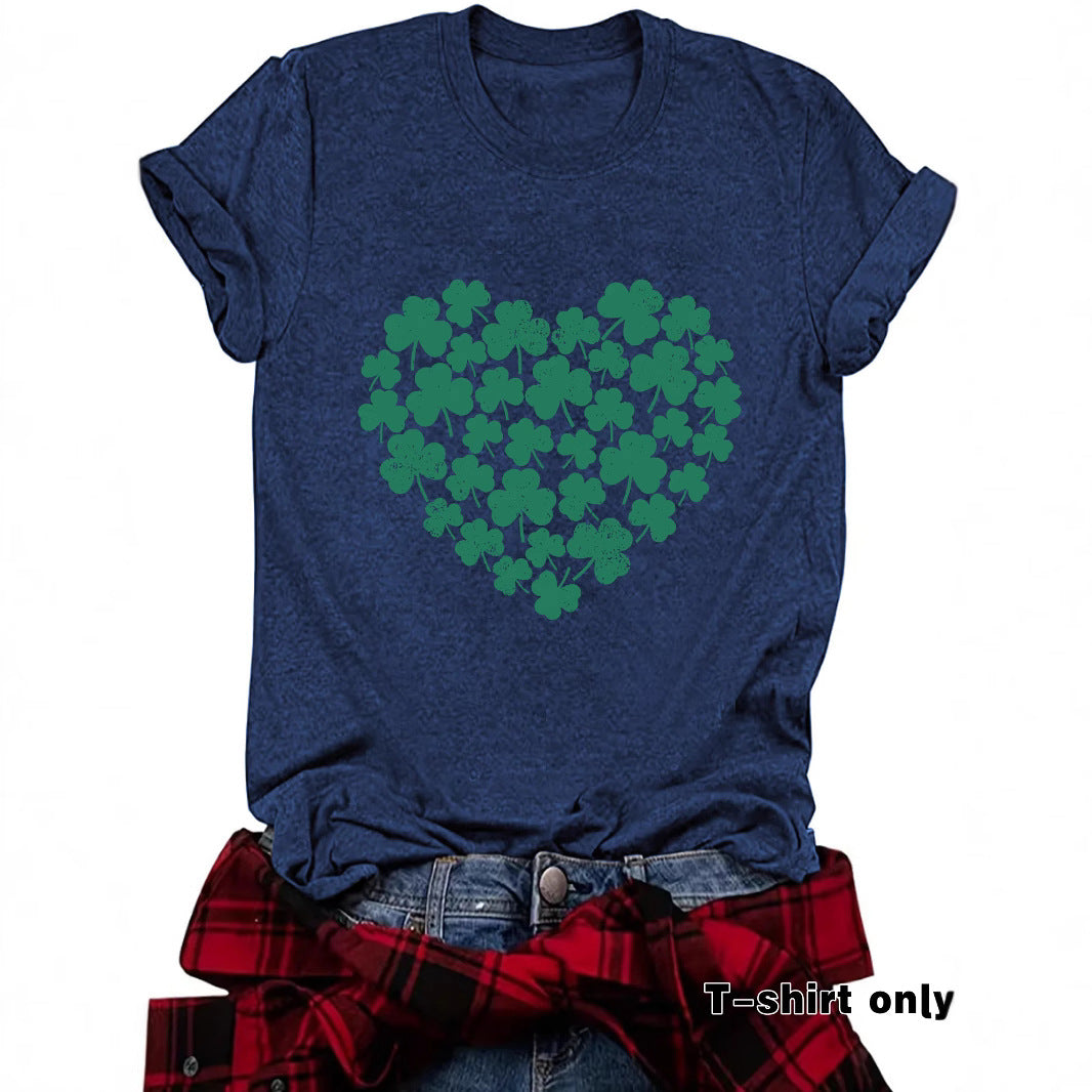 St. Patrick's Day printed round neck pullover short sleeved shirt
