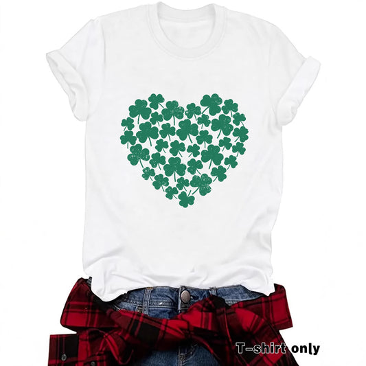St. Patrick's Day printed round neck pullover short sleeved shirt