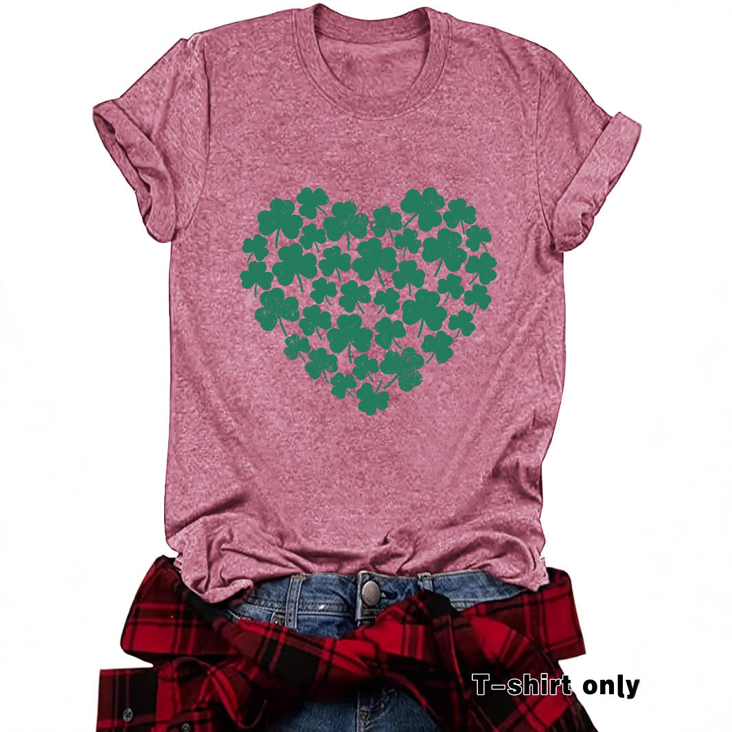 St. Patrick's Day printed round neck pullover short sleeved shirt