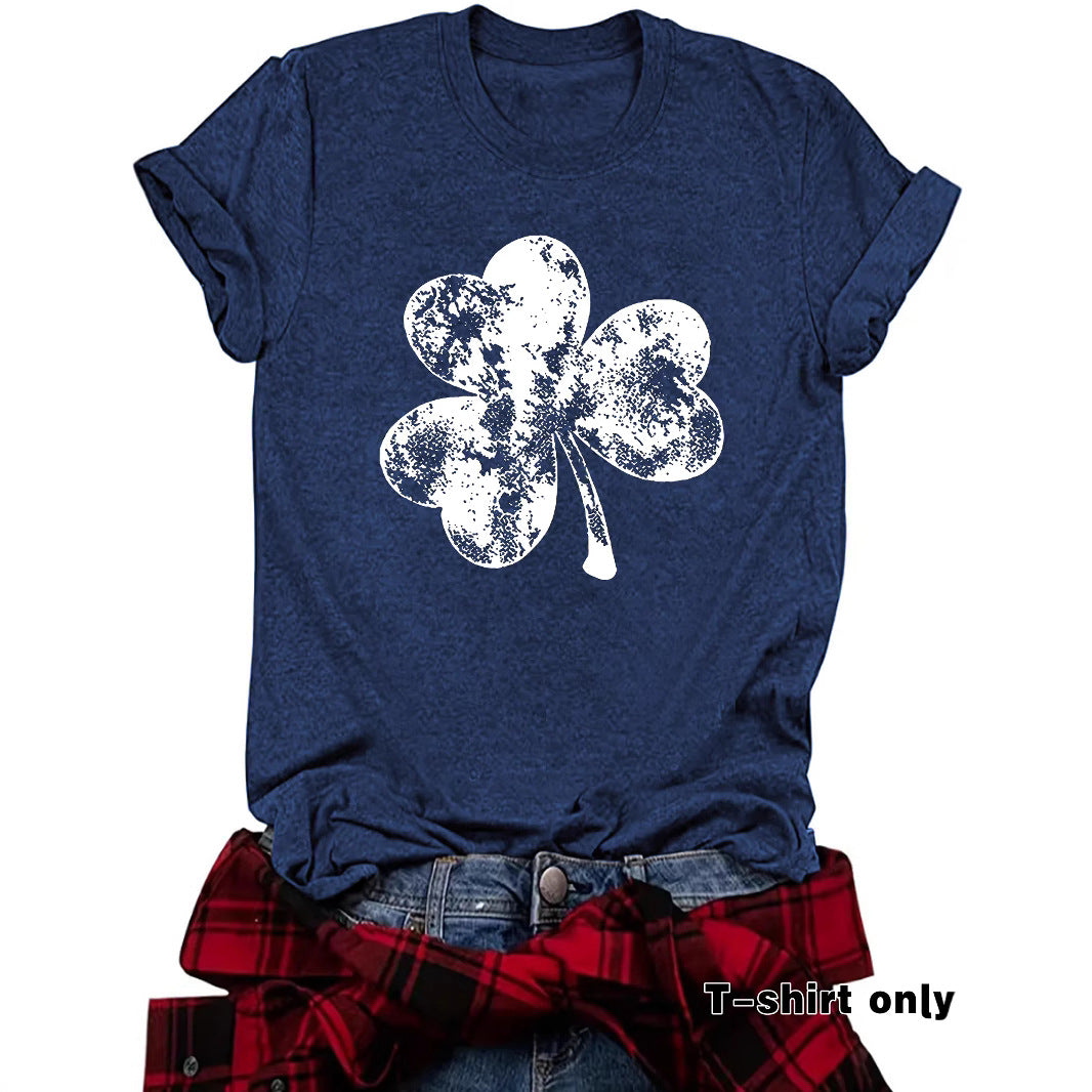 St. Patrick's Day Element Printed Round Neck Loose Short Sleeve