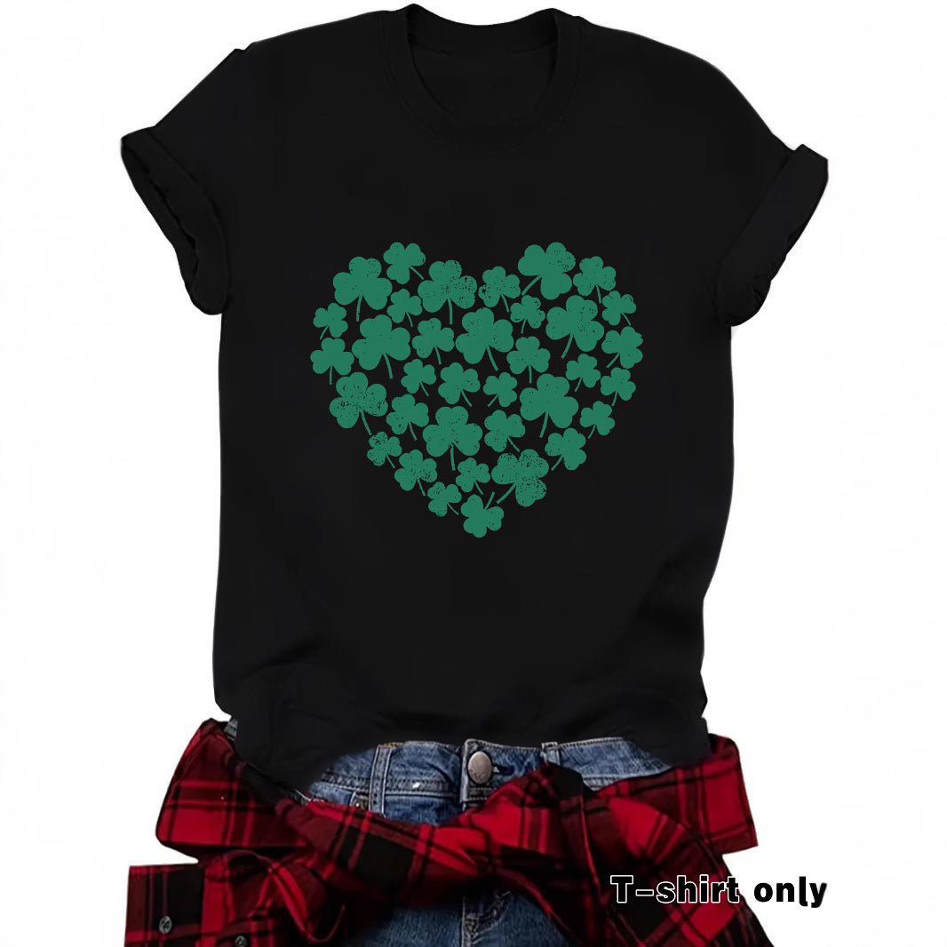 St. Patrick's Day printed round neck pullover short sleeved shirt