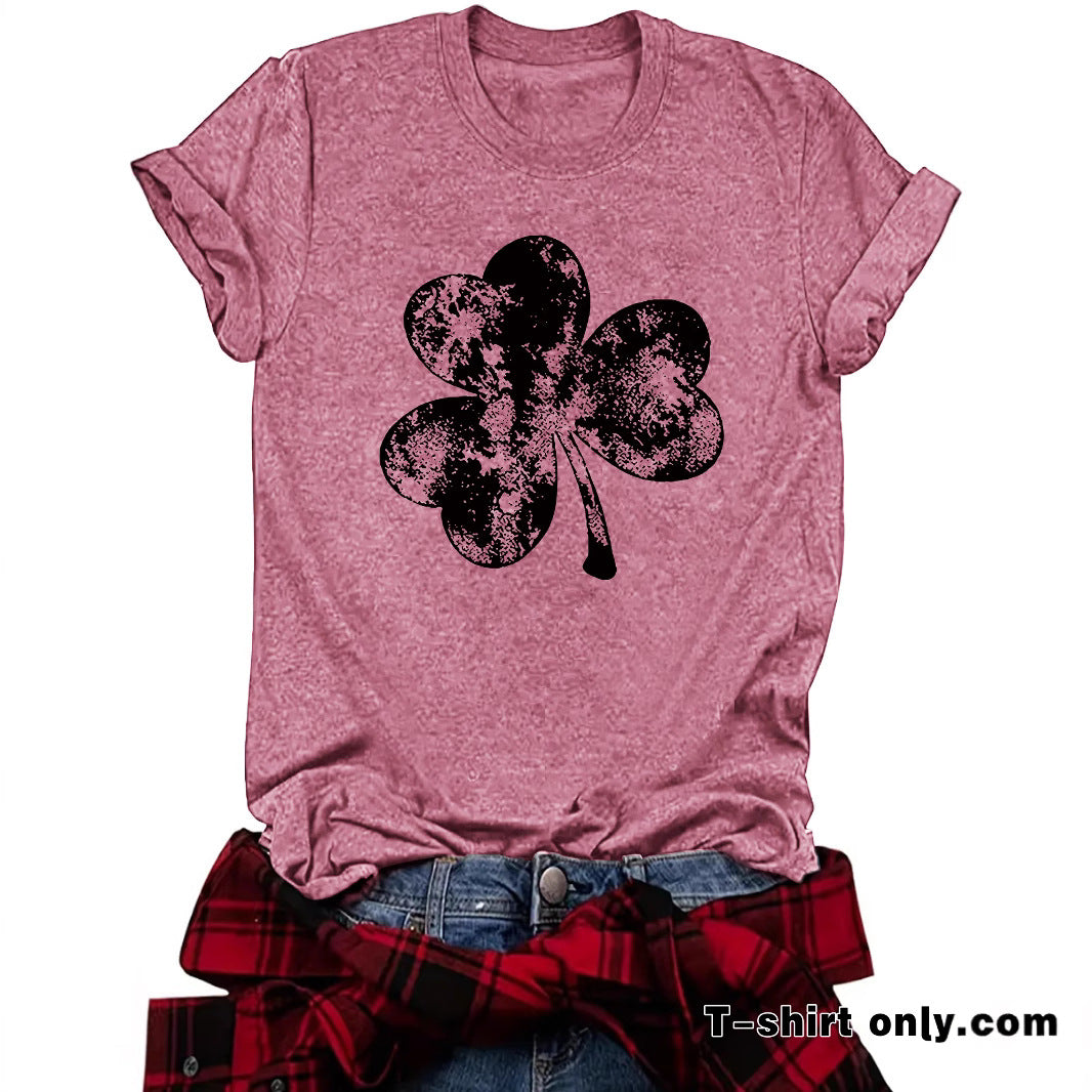 St. Patrick's Day Element Printed Round Neck Loose Short Sleeve