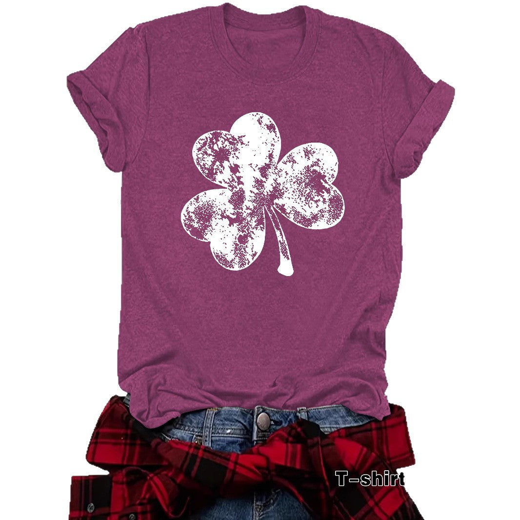 St. Patrick's Day Element Printed Round Neck Loose Short Sleeve