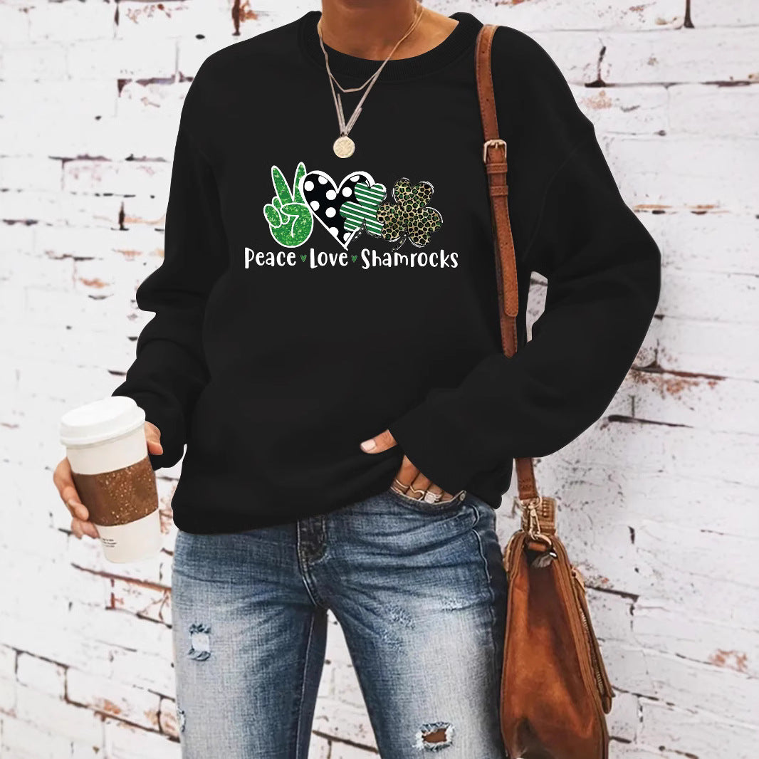 Round neck St. Patrick's Day printed pullover sweatshirt sweatshirt